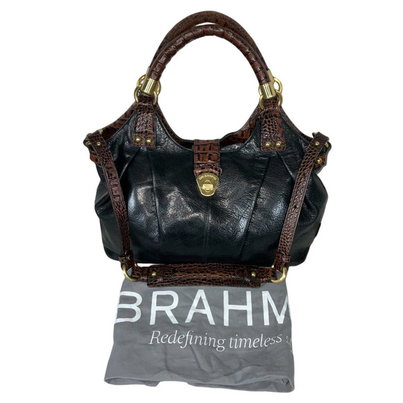 Brahmin Vintage Dagny Satchel  Black Croc Embossed Leather Shoulder Bag - Picture 1 of 12